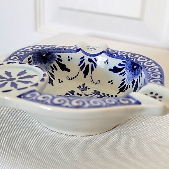 Ashtray Delfts Blue Netherlands Holland Cobalt Blue Floral Pottery - Picture 7 of 10